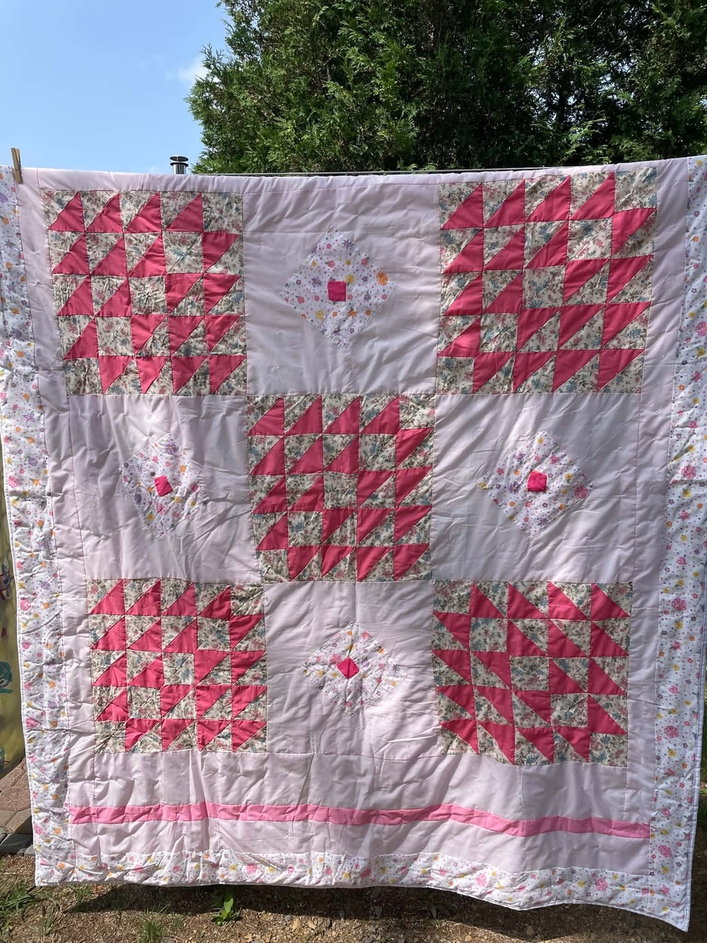 Vintage Handmade Pink Patchwork Quilt - Soft Floral Design